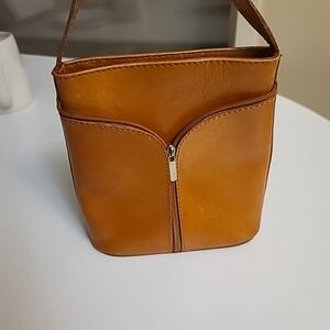 Vera Pelle Italian Leather Crossbody/Shoulder Purse In Brown Tan